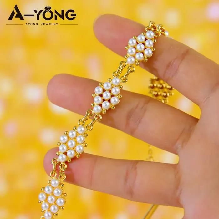 Bracelet de perles plaqué or 21 carats pour femmes italiennes