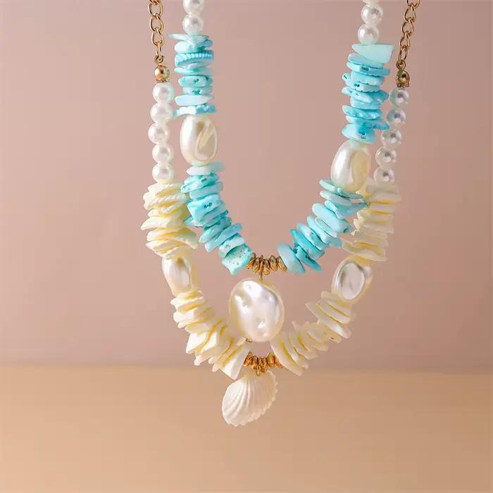 Collier de perles imitations en forme de coquillage fait main pour femmes romantique classique trendy océan plage vacances bijoux décoration