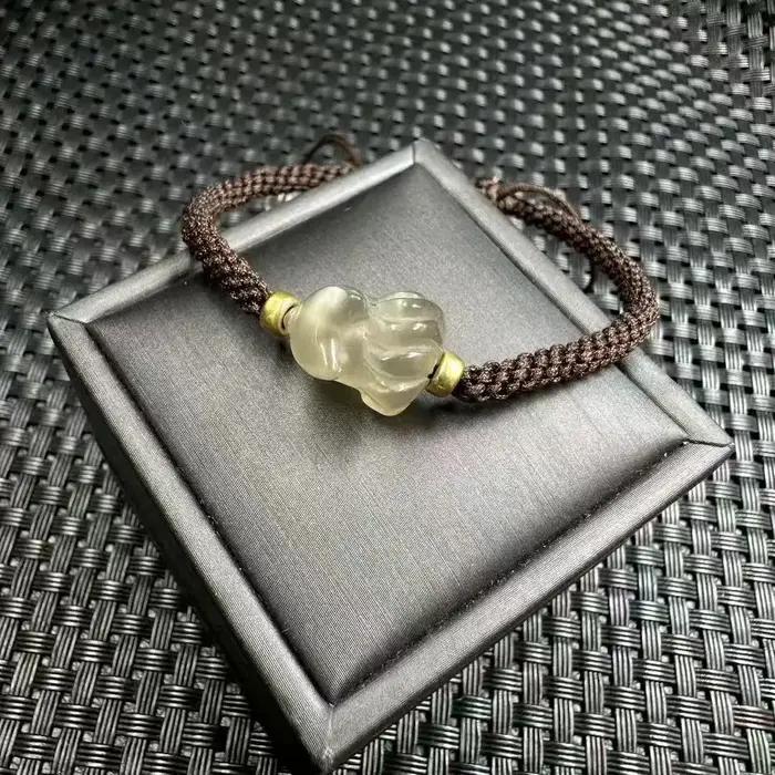 Unité un Bracelet 925 perle d'argent avec pierre de soleil naturelle spéciale cristal couché renard sculpture