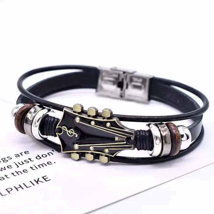 Bracelet de guitare rétro en simili cuir, bracelet en cuir véritable de guitare de musique punk rock