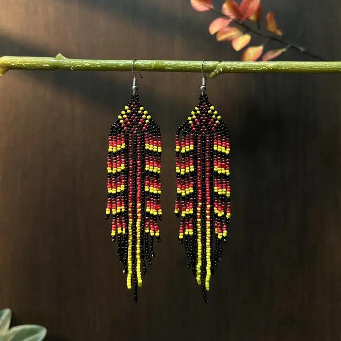 Boucles d'oreilles pendantes géométriques à franges, bijoux perlés dégradés, faits main, ethniques,