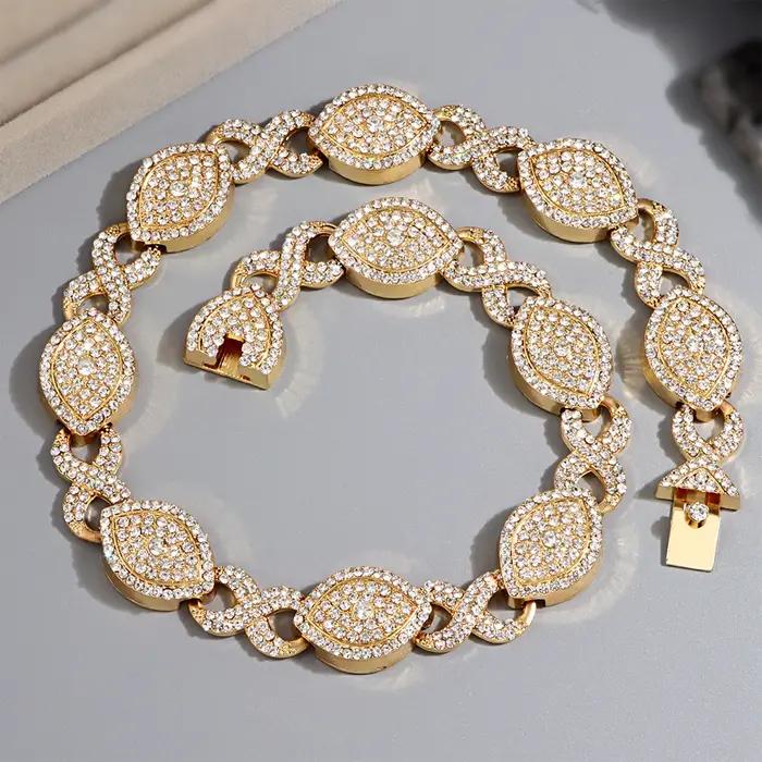 Collier chaîne maillons Marquise de luxe pour femme, ras-de-cou couleur or avec strass, bijou tendan