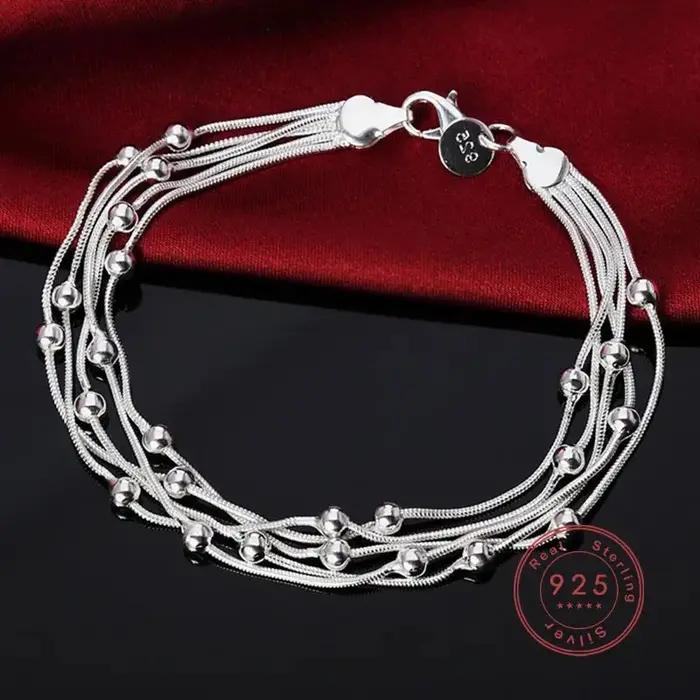 Bracelet en argent Sterling 925 de haute qualité, 8 pouces, 20cm, chaîne perlée à 5 fils pour femmes