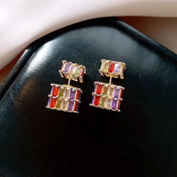 Boucles d'oreilles françaises rétro en Zircon tridimensionnel pour femmes
