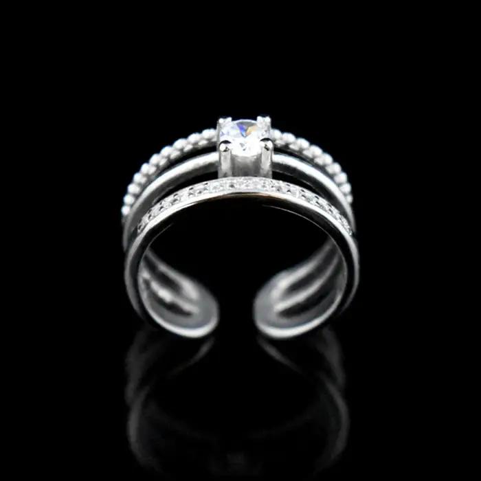 Bague Multicouches en Argent Sterling 925 et Zircon AAA pour Femmes, Style Hiphop/Rock, Redimensionnable, Idéale pour Soirées et Cadeaux Spéciaux