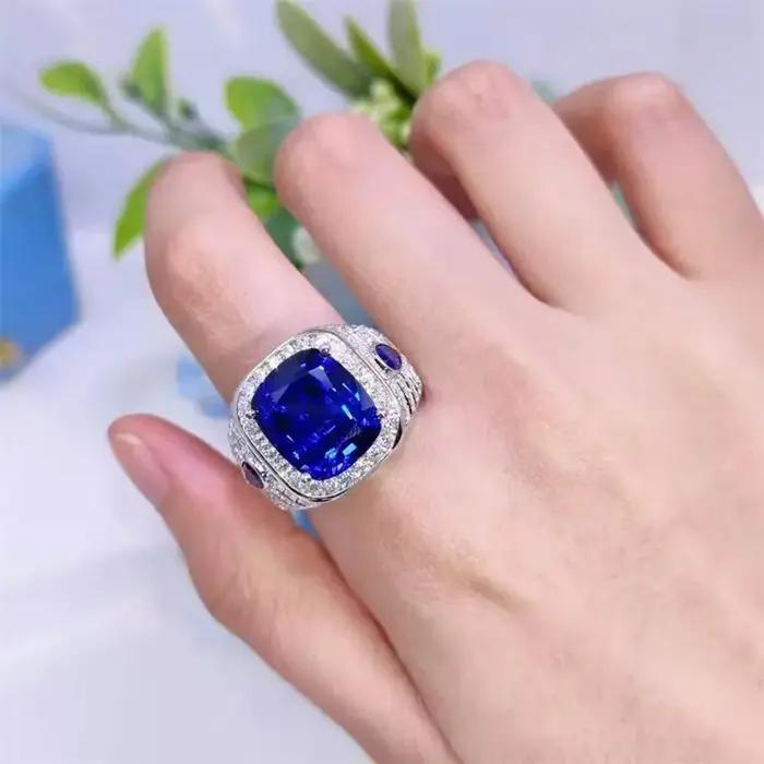 Bague en Argent Sterling 925 Serties de Zirconium Bleu Élégante à Offrir pour Femme Occasions Spéciales
