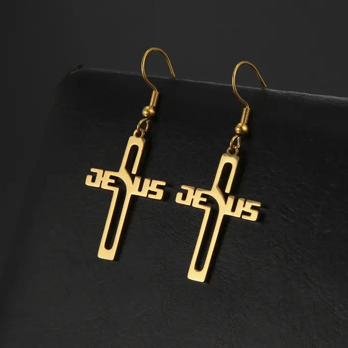 Boucles d'oreilles pendantes Cazador Christian Jesus Cross pour femmes