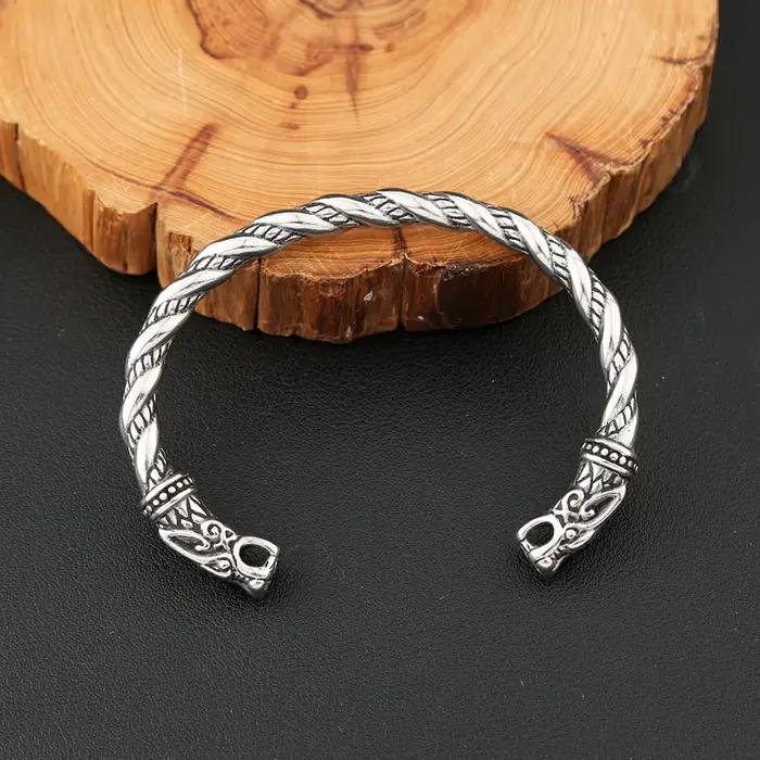 Vikings – Bracelet Double Dragon en acier inoxydable pour hommes et femmes, Punk, mode, manchette, classique, Vintage, bijoux animaux
