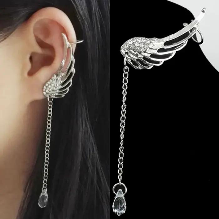 Boucles d'oreilles ailes d'ange en cristal plaqué argent