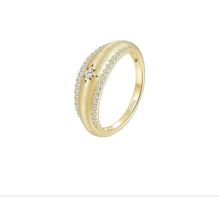 JEWELLWANG Bague en saphir blanc en argent S925 plaqué or 18 carats, style italien, minimaliste, exq