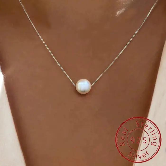 Collier en nacre pour femmes, argent Sterling 925, design géométrique, bijoux de mariage et soirées élégantes