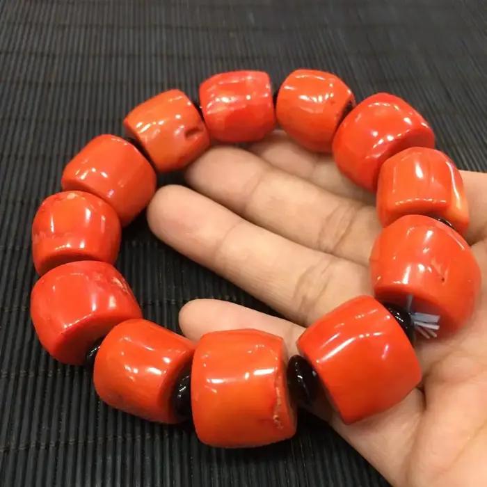 Bracelet de lieux rouges naturels authentiques pour hommes et femmes, accessoires de joaillerie fine, fierté de la mer profonde, véritables lieux, perles de baril