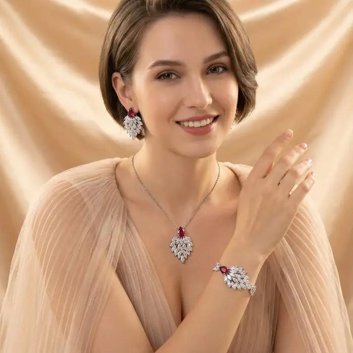 Ensemble de bijoux de mariée en zirconium blanc bleu rouge vert pour femmes élégants à offrir pour cérémonies et soirées formelles