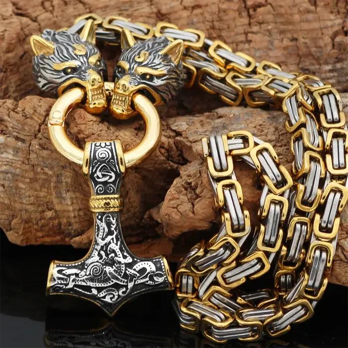 Collier loup celtique nordique avec pendentif tête de loup Viking en acier inoxydable, amulette nordique pour hommes, bijou punk pour parties et occasions spéciales