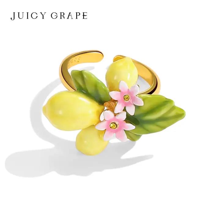 Bague ajustable plaquée or motif raisin juteux pour adolescentes