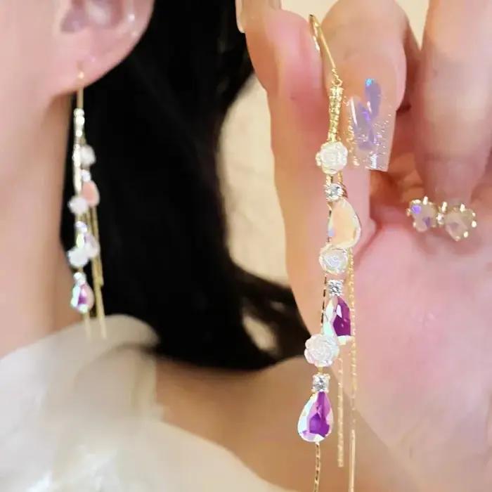 Boucles d'oreilles en Zircon bleu en forme de cœur pour femmes