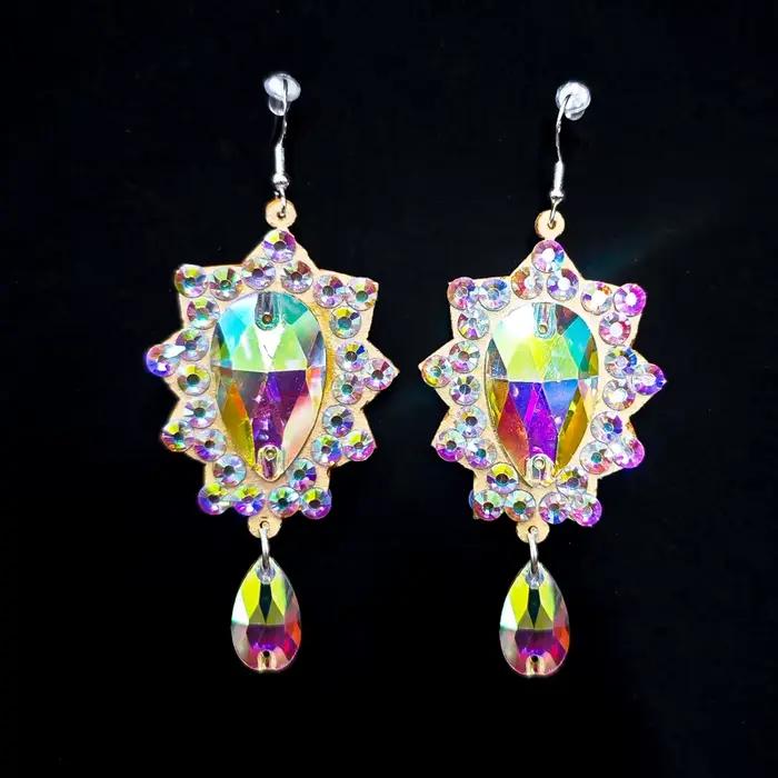 Boucles d'oreilles de danse du ventre pour femmes, bijoux gitans, accessoires de Costume de danseuse, strass brillants, Double face, 2 paires/P