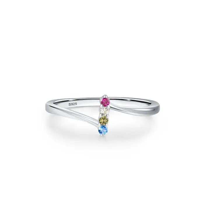 Ailmay pur 925 en argent Sterling arc-en-ciel coloré zircone mode empilable géométrique anneaux pour femmes Grils déclaration bijoux