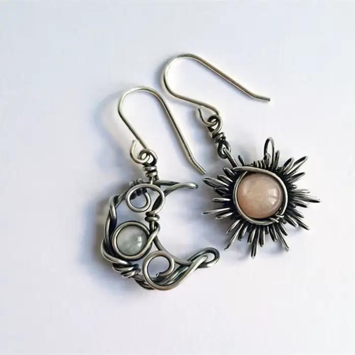Boucles doreilles bohemian soleil lune argent vintage femmes occasion speciale mariage anniversaire soirée daily wearing