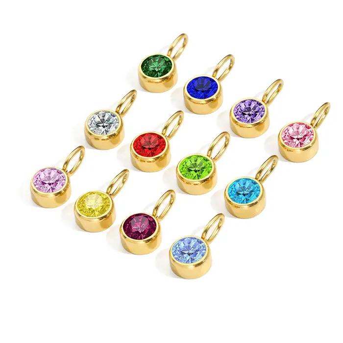 EManco-Pendentif rond en pierre de naissance colorée pour femme