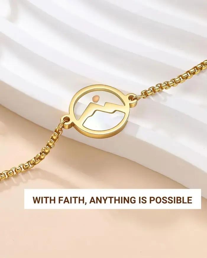 Bracelet en acier inoxydable plaqué or et argent avec breloque de graines de moutarde, symbole de foi et de force pour femmes et occasions spéciales