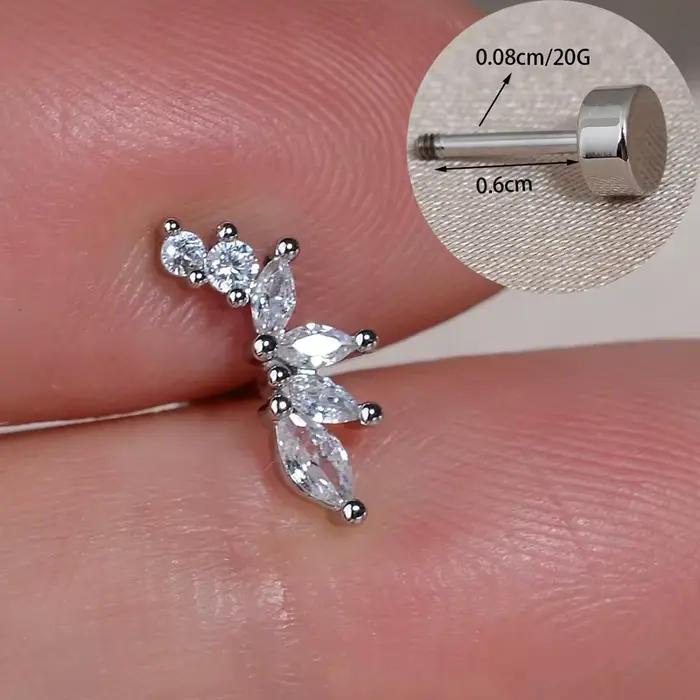 1PC Boucles d'oreilles délicates en zircone cubique à dos plat pour cartilage