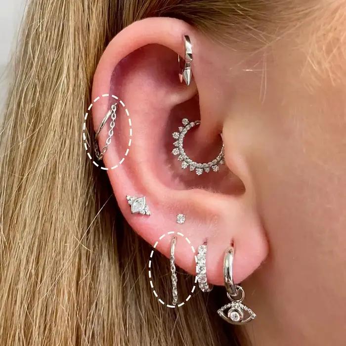 16G chaîne en acier inoxydable conque oreille Piercing articulé Clicker Segment Septum