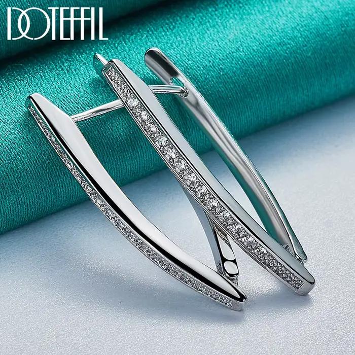 DOTEFFIL 925 en argent Sterling AAA Zircon breloque V boucle d'oreille pour femme bijoux mode cadeau de fête de mariage