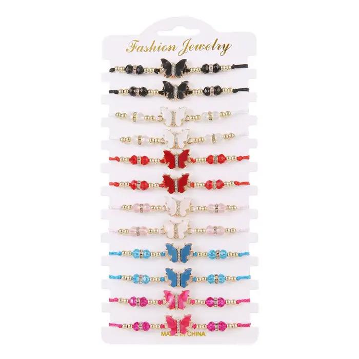 Ensemble de 12 bracelets papillons en cristal colorés, un cadeau tendance pour les filles européenne