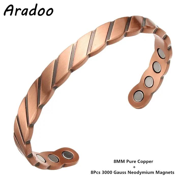 ARADOO – Bracelets en cuivre pur pour femmes, Style Vintage, thérapie magnétique, manchette ouverte,