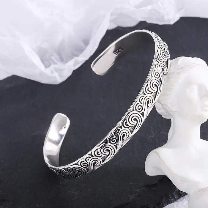 Nouveauté rétro vague Bracelets 925 bijoux en argent Sterling mode Spray personnalité doux nuage ouverture