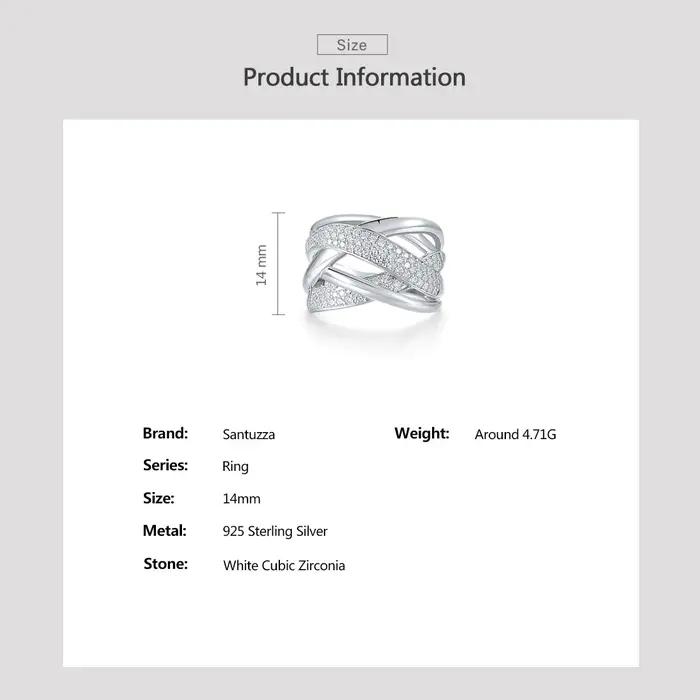 SANTUZZA véritable 925 bagues en argent Sterling pour les femmes scintillant blanc zircon cubique charmant magnifique moderne Fine Chic bijoux