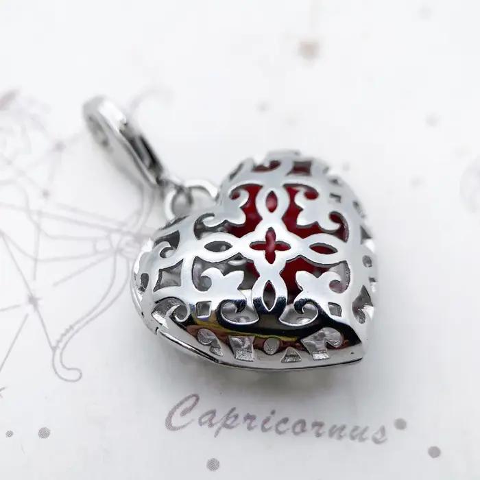 Médaillon coeur ornement pendentif à breloque 925 en argent Sterling cadeau romantique pour les femmes aiment les bijoux
