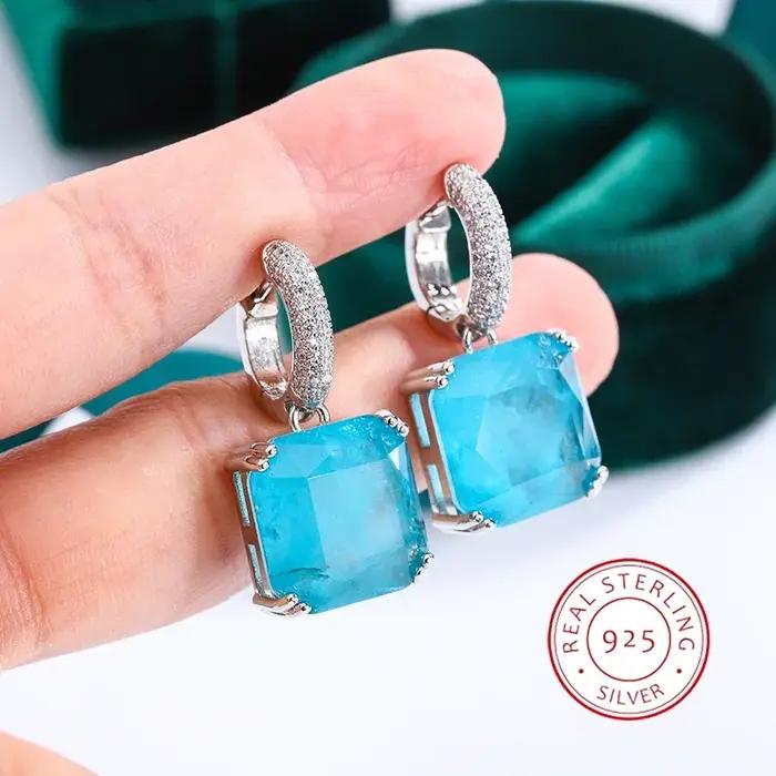 Boucles d'oreilles en argent Sterling 925 avec pierres précieuses émeraude de haute qualité