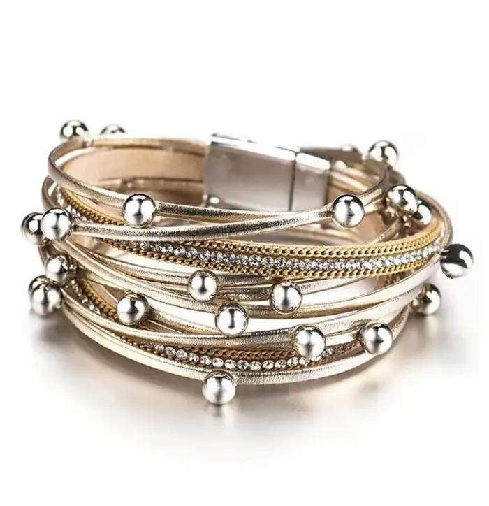 YLWHJJ – Bracelet enroulé en cuir perlé pour femmes, bijoux de marque, multicouche, avec breloque en