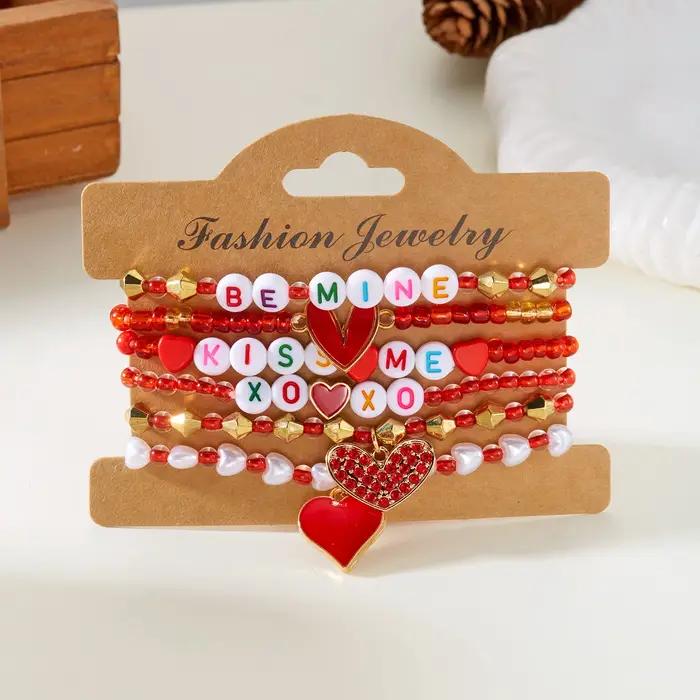 Bracelets de saint-valentin pour femmes, breloque romantique en forme de cœur, perles empilables en