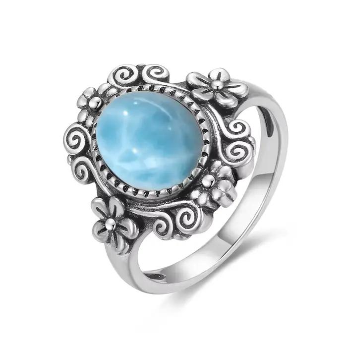 Bague vintage en argent 925 avec pierre de larimar naturelle