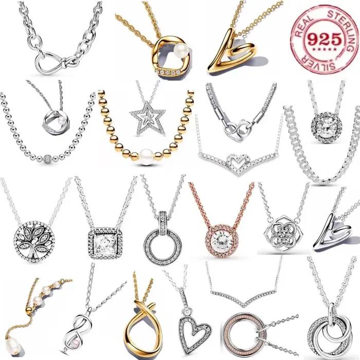 Collier luxueux en argent pur 925% avec étoile carrée et cercle