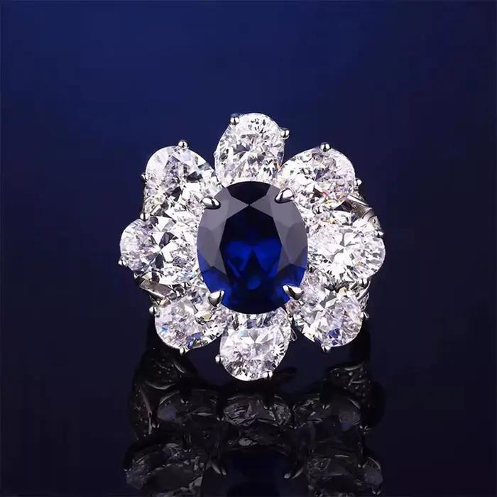 Wong Rain – bague en argent Sterling 925 pour femmes, taille ovale, saphir, rubis, diamant à haute teneur en carbone, fleur, bijoux fins, cadeau d'anniversaire, 5CT