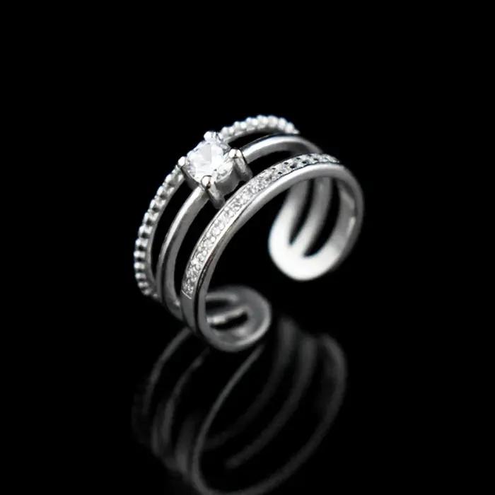 Bague Multicouches en Argent Sterling 925 et Zircon AAA pour Femmes, Style Hiphop/Rock, Redimensionnable, Idéale pour Soirées et Cadeaux Spéciaux