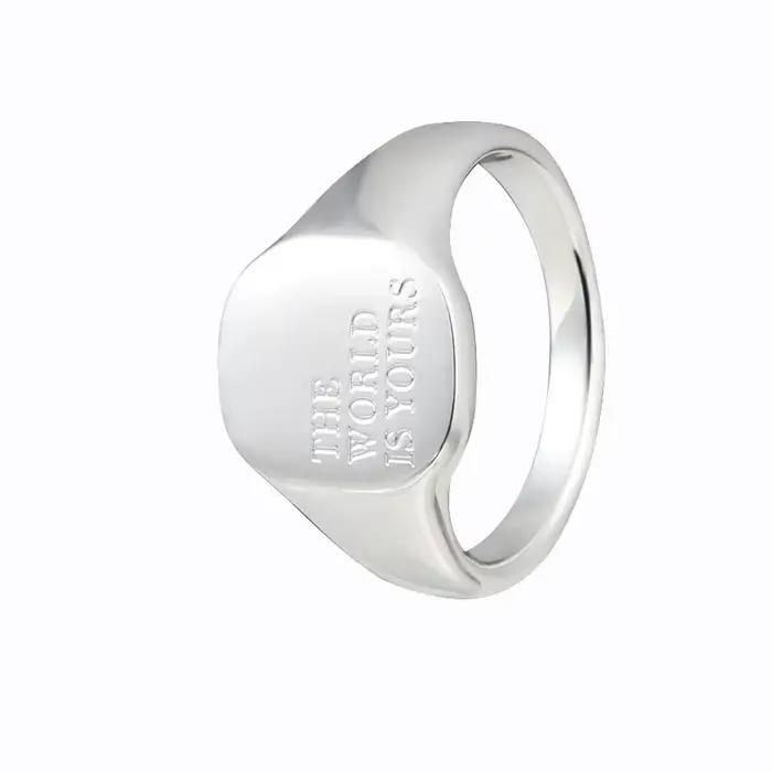 E.B.belle Bague en acier inoxydable plaqué argent avec inscription de lettres ou de mots