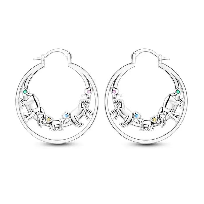 Boucles d'oreilles en argent Sterling 925 pour femmes, famille d'éléphant scintillant, Double couche, cerceau pour anniversaire, bijoux cadeaux de mariage