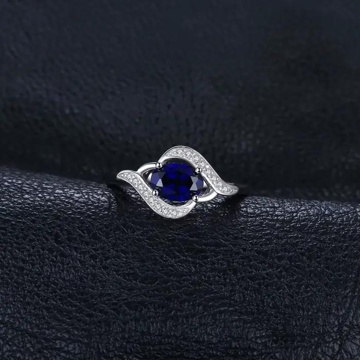 Jewelrypalace – bague en argent Sterling 925 avec saphir bleu pour femmes, bague de fiançailles Halo, bijoux ovales en pierres précieuses