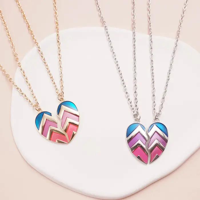 2 pièces/ensemble meilleur ami pendentif collier pour femmes arc-en-ciel coeur