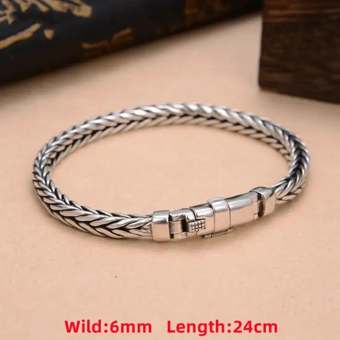 100% S925 argent Sterling tissé à la main rétro Style dominateur personnalité quille homme femme pur