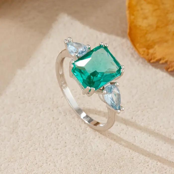 ANDYWEN 925 en argent Sterling de luxe gemétrique émeraude poire aigue-marine bague délicate fête élégante