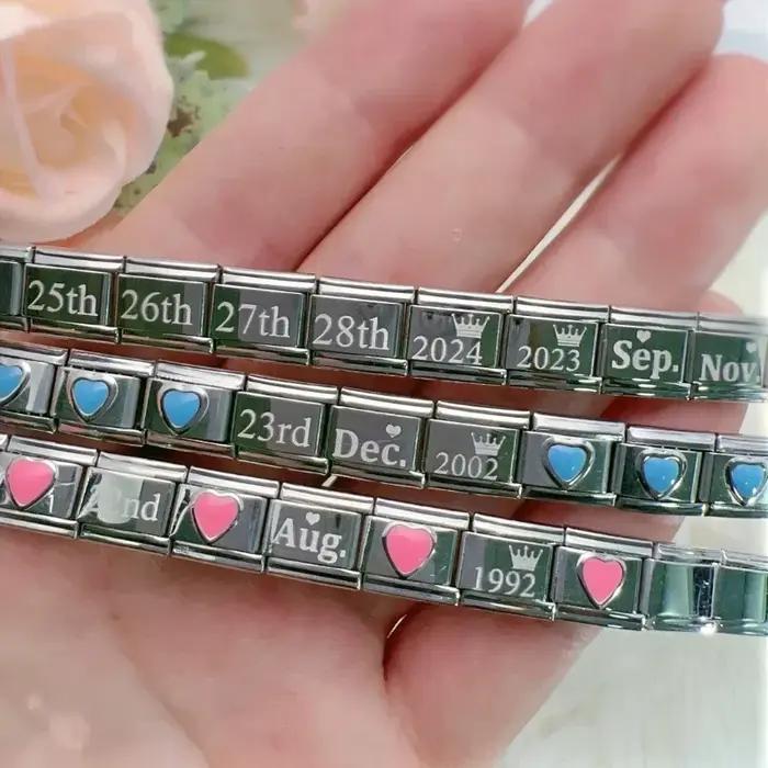 Nouveau 2025 mode populaire Original Date de naissance breloque liens ajustement 9mm Bracelet en acier inoxydable bijoux bricolage fabrication