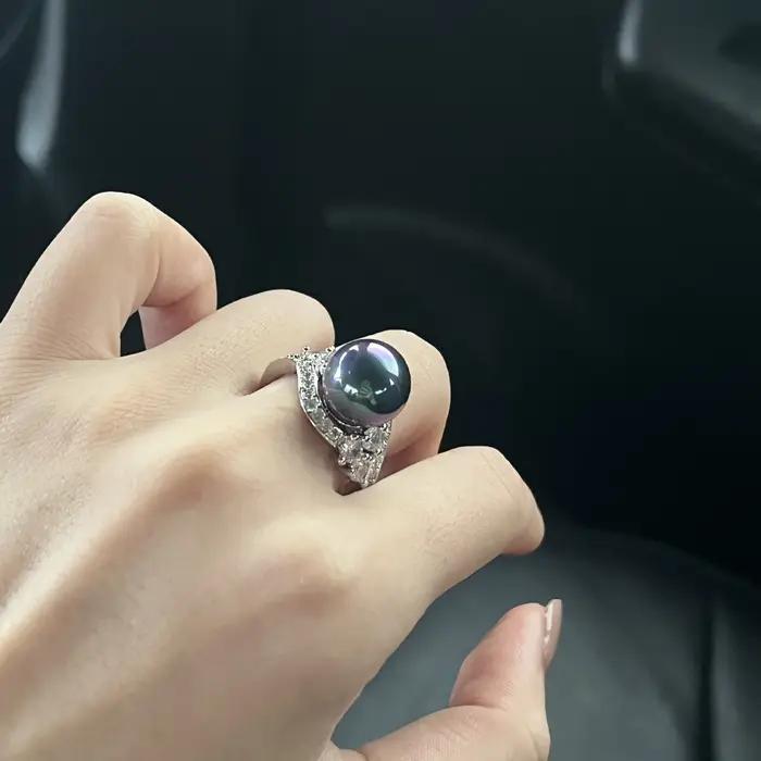Bagues élégantes en argent 925 avec perles noires pour femmes