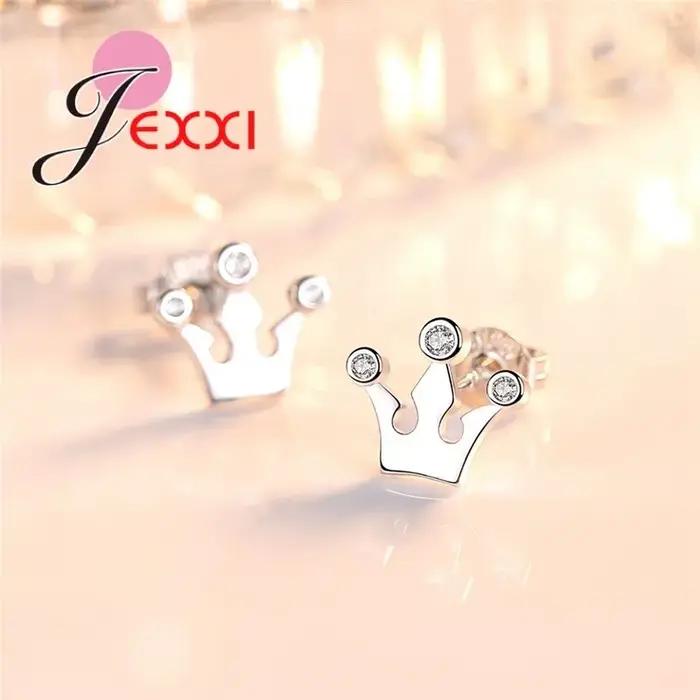 Boucles doreilles clous argent sterling 925 zircon pur style couronne vintage pour femmes occasions speciales