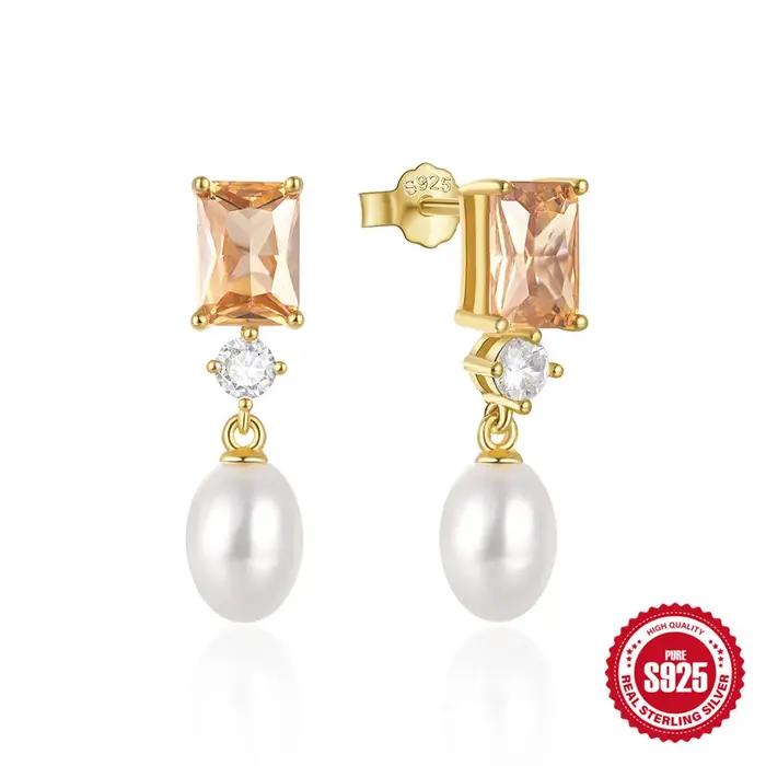 Boucles d'oreilles pendantes en argent regardé 925 avec perle de cristal pour femme